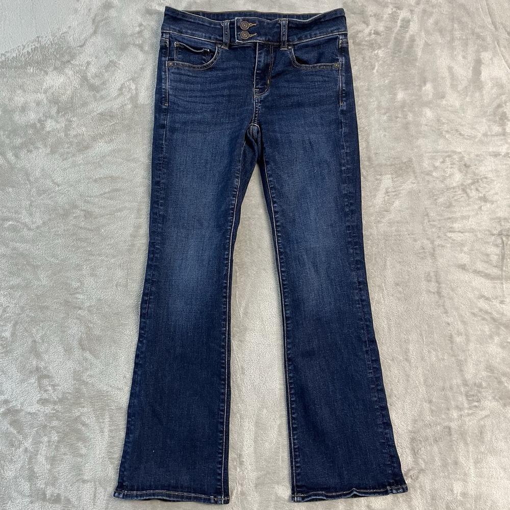 American Eagle Kick Boot Jeans Womens 4 Short Dark Wash Stretch Flare Whiskered
